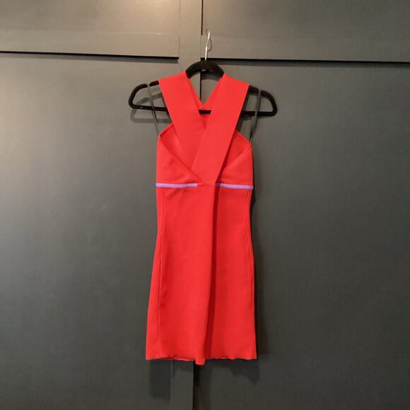Revolve Herve By Herve Léger High Neck halter Bandage mini Dress red cardinal L - Picture 11 of 12